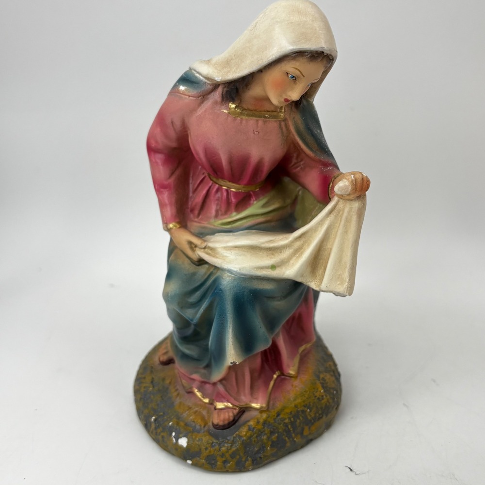Vintage Virgin Mary Chalkware Figurine Religious Statue Hand Painted 6.5 Inch